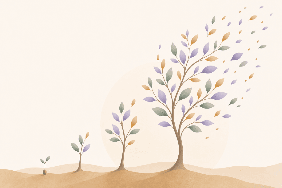 Illustration de la croissance : de la graine à l'arbre florissant